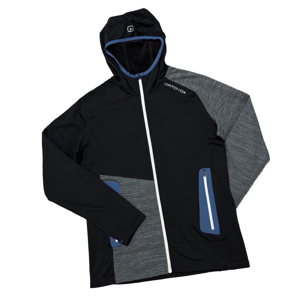 Ortovox Hoodie Mens Medium Merino Fleece Full Zip Sweatshirt Logo Jacket Black